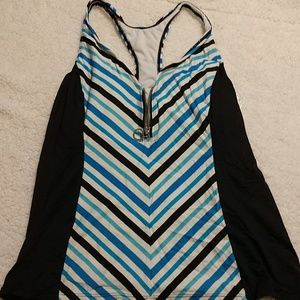 Women's tankini top with zip front racer back